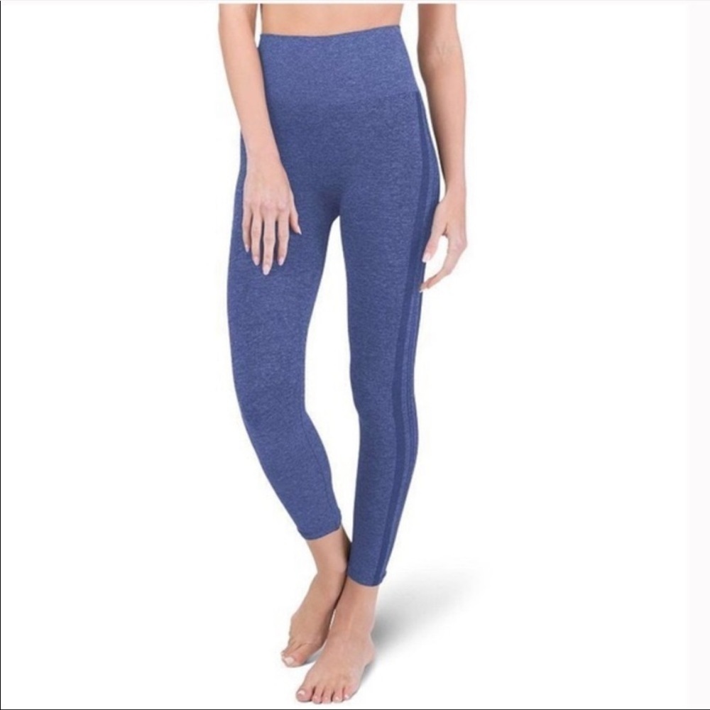 SPANX Assets Red Hot Label Marled Striped Blue Compression Leggings Size XL